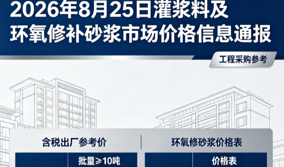 远安2026年8月25日灌浆料及环氧修补砂浆市场价格信息通报